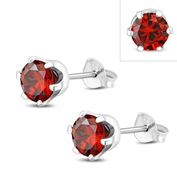 𝅺GARNET CZ Sterling Silver Stud earrings - Picture 3 of 4